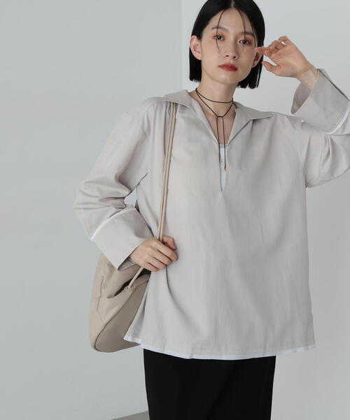 N.(N. Natural Beauty Basic)(エヌエヌナチュラルビューティーベーシック)の「◆オーバーサイズスキッパーシャツ(シャツ/ブラウス・レディース・ブラウン/チャコールグレー/ナチュラル・MEDIUM)」の14枚目の写真