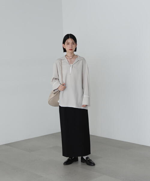 N.(N. Natural Beauty Basic)(エヌエヌナチュラルビューティーベーシック)の「◆オーバーサイズスキッパーシャツ(シャツ/ブラウス・レディース・ブラウン/チャコールグレー/ナチュラル・MEDIUM)」の15枚目の写真