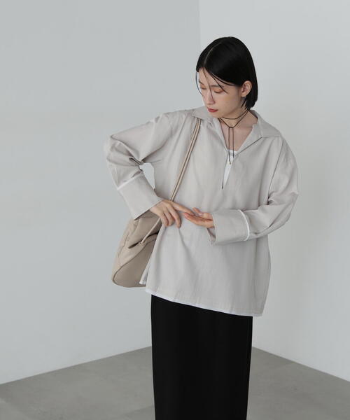 N.(N. Natural Beauty Basic)(エヌエヌナチュラルビューティーベーシック)の「◆オーバーサイズスキッパーシャツ(シャツ/ブラウス・レディース・ブラウン/チャコールグレー/ナチュラル・MEDIUM)」の20枚目の写真
