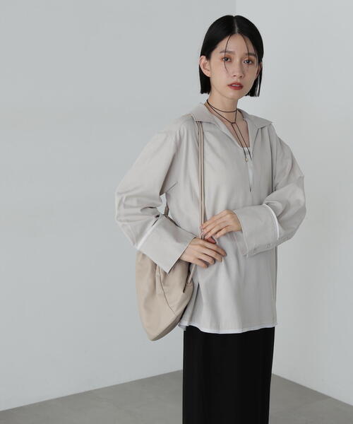 N.(N. Natural Beauty Basic)(エヌエヌナチュラルビューティーベーシック)の「◆オーバーサイズスキッパーシャツ(シャツ/ブラウス・レディース・ブラウン/チャコールグレー/ナチュラル・MEDIUM)」の21枚目の写真