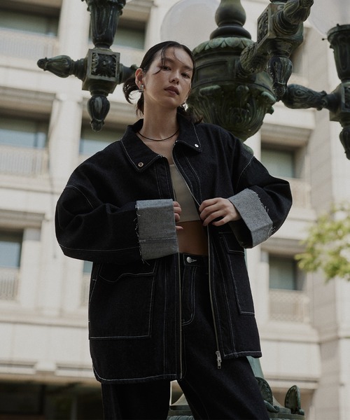 hellam（へラム）の「ロールアップデニムジャケット（デニムジャケット・レディース・ブラック/インディゴブルー・FREE）」の4枚目の写真