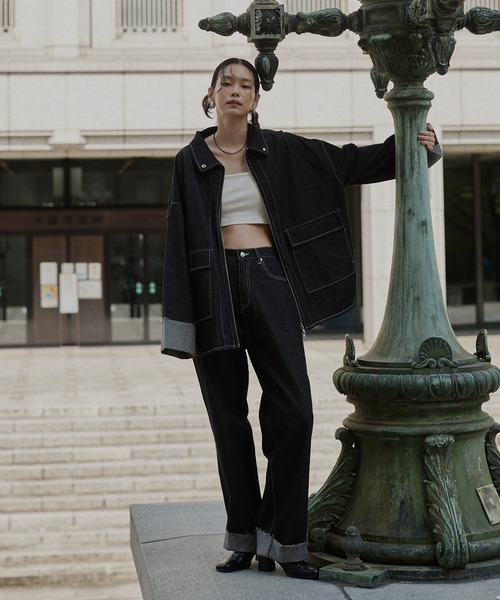 hellam（へラム）の「ロールアップデニムジャケット（デニムジャケット・レディース・ブラック/インディゴブルー・FREE）」の5枚目の写真