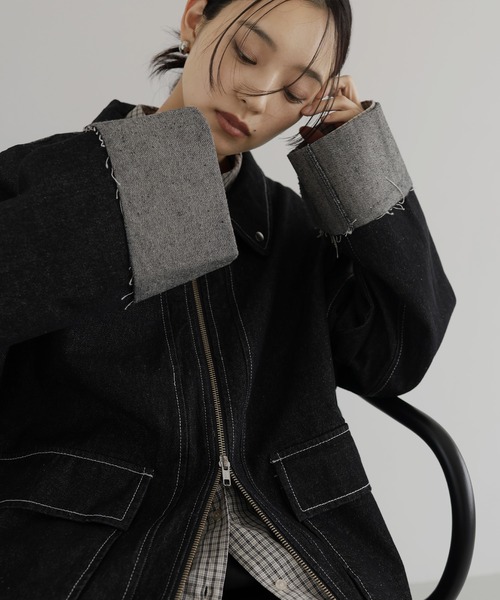 hellam（へラム）の「ロールアップデニムジャケット（デニムジャケット・レディース・ブラック/インディゴブルー・FREE）」の12枚目の写真