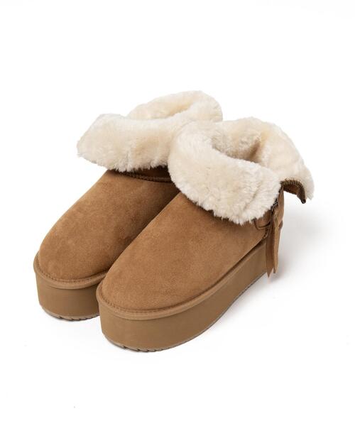 WEGO（ウィゴー）の「WEGO/折り返し厚底フェイクムートンブーツ（ブーツ・レディース・ベージュ/ブラック・MEDIUM/LARGE）」の18枚目の写真