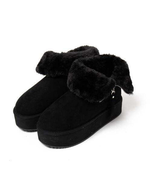 WEGO（ウィゴー）の「WEGO/折り返し厚底フェイクムートンブーツ（ブーツ・レディース・ベージュ/ブラック・MEDIUM/LARGE）」の19枚目の写真