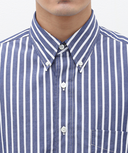 【セール】BLUE STRIPE B.D. SH / ブルーストライプボタンダウンシャツ（シャツ/ブラウス）｜417 EDIFICE（フォーワンセブンエディフィス）
