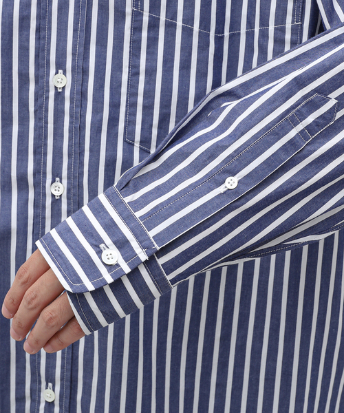 【セール】BLUE STRIPE B.D. SH / ブルーストライプボタンダウンシャツ（シャツ/ブラウス）｜417 EDIFICE（フォーワンセブンエディフィス）
