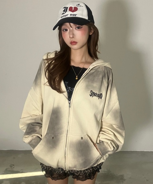 定価5万*美品✨ルネ 2020年 パールジップ♡フーディジャケット 34S A'GEM/9 × .kom 『ARULE/アルール』 バックワッペンジップ