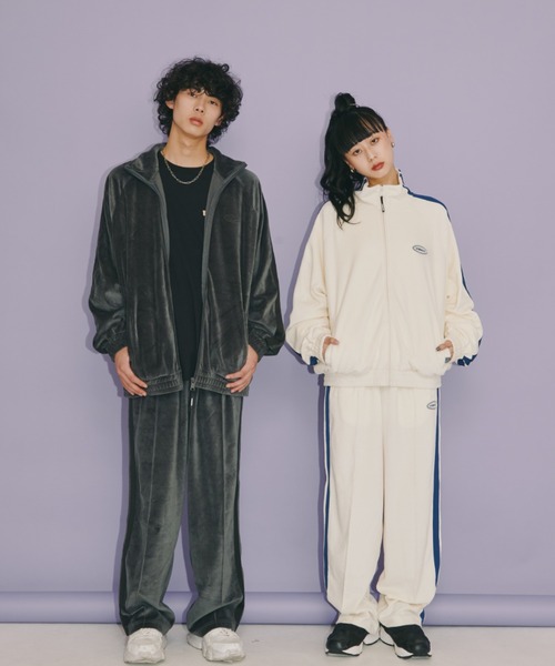 セットアップ ジャージ ベロア サイドライン ワイドパンツ ジャージ セットアップ レディース 韓国 ファッション サイド