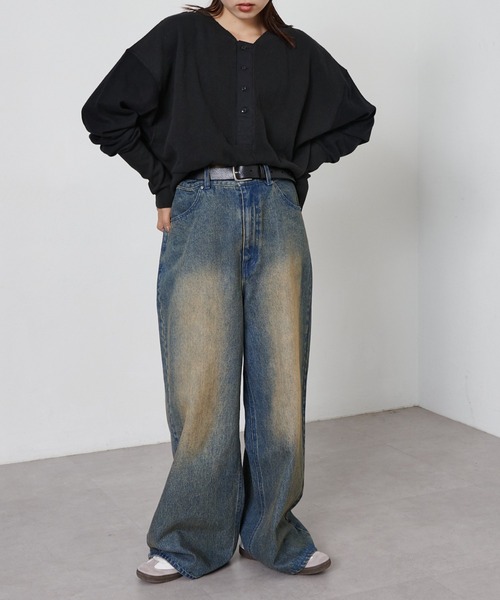 etsinta（エシンタ）の「【etsinta/エシンタ】リメイクワッフルヘンリーTee（Tシャツ/カットソー・レディース・グレー/オフホワイト/ブラック・ONE SIZE）」の10枚目の写真