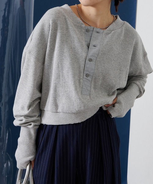 etsinta（エシンタ）の「【etsinta/エシンタ】リメイクワッフルヘンリーTee（Tシャツ/カットソー・レディース・グレー/オフホワイト/ブラック・ONE SIZE）」の14枚目の写真