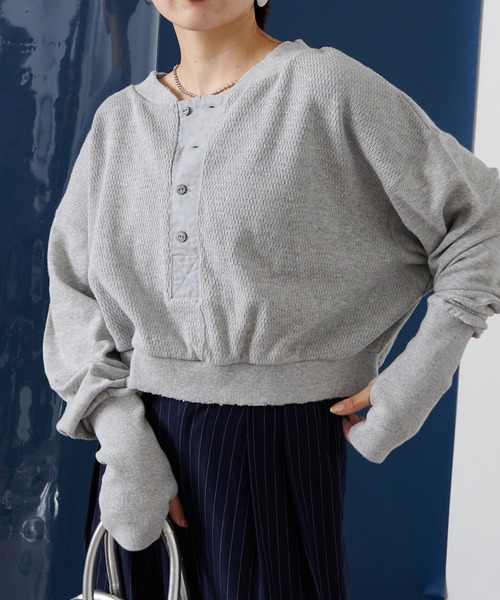 etsinta（エシンタ）の「【etsinta/エシンタ】リメイクワッフルヘンリーTee（Tシャツ/カットソー・レディース・グレー/オフホワイト/ブラック・ONE SIZE）」の15枚目の写真