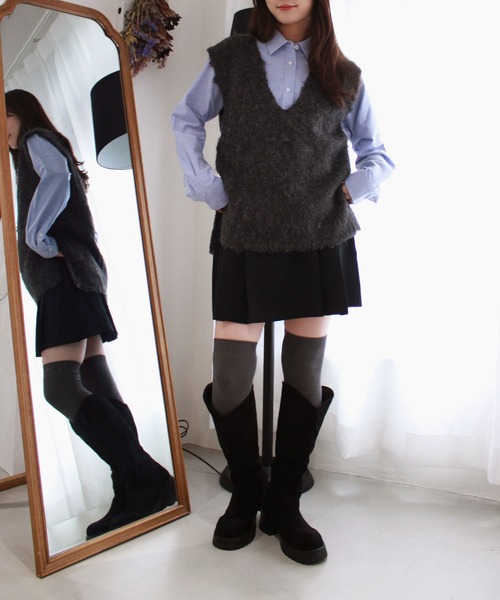 セール】フラッフィーVネックニットベスト／fluffy Vneck knit vest