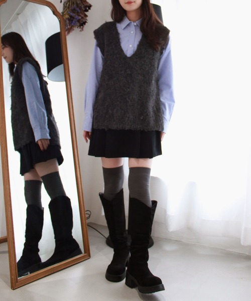 セール】フラッフィーVネックニットベスト／fluffy Vneck knit vest