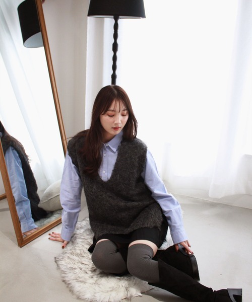 セール】フラッフィーVネックニットベスト／fluffy Vneck knit vest