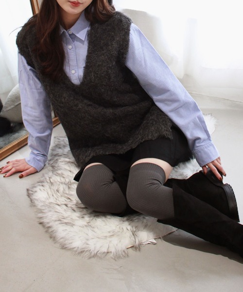 セール】フラッフィーVネックニットベスト／fluffy Vneck knit vest