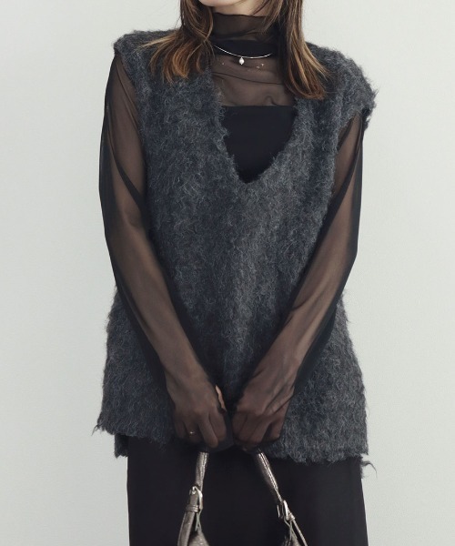 セール】フラッフィーVネックニットベスト／fluffy Vneck knit vest