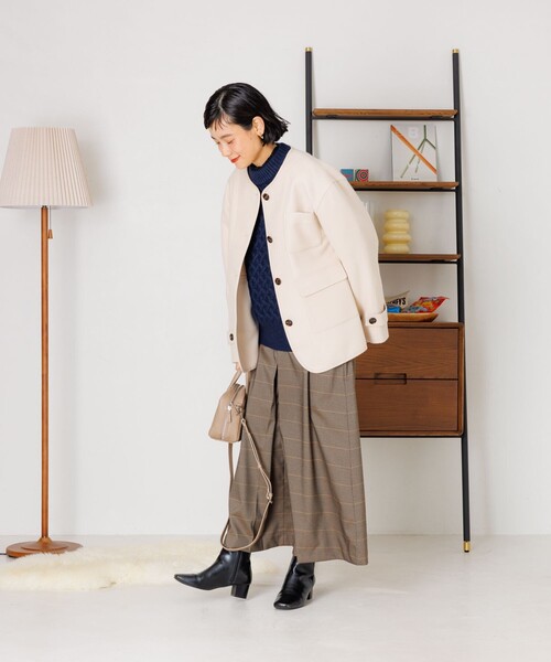 FREAK'S STORE(フリークスストア)の「ノーカラー モッサコート(ノーカラーコート・レディース・ベージュ/ネイビー/チャコールグレー/オフホワイト・フリ-)」の7枚目の写真