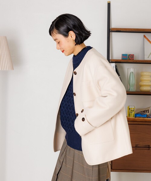 FREAK'S STORE(フリークスストア)の「ノーカラー モッサコート(ノーカラーコート・レディース・ベージュ/ネイビー/チャコールグレー/オフホワイト・フリ-)」の11枚目の写真
