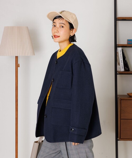 FREAK'S STORE(フリークスストア)の「ノーカラー モッサコート(ノーカラーコート・レディース・ベージュ/ネイビー/チャコールグレー/オフホワイト・フリ-)」の18枚目の写真