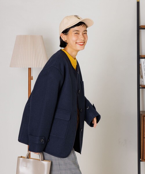 FREAK'S STORE(フリークスストア)の「ノーカラー モッサコート(ノーカラーコート・レディース・ベージュ/ネイビー/チャコールグレー/オフホワイト・フリ-)」の19枚目の写真