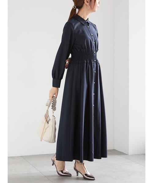 Te chichi(テチチ)の「ウエストシャーリングシャツワンピース(ワンピース・レディース・ネイビー/ベージュ・F)」の1枚目の写真