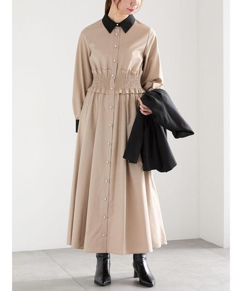 Te chichi(テチチ)の「ウエストシャーリングシャツワンピース(ワンピース・レディース・ネイビー/ベージュ・F)」の3枚目の写真