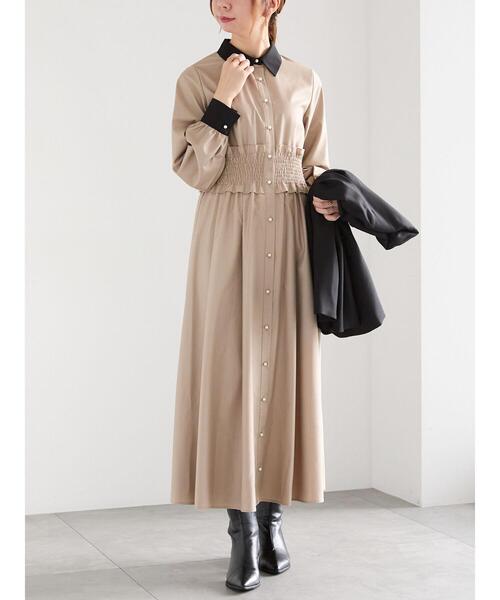 Te chichi(テチチ)の「ウエストシャーリングシャツワンピース(ワンピース・レディース・ネイビー/ベージュ・F)」の5枚目の写真