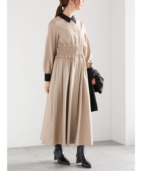 Te chichi(テチチ)の「ウエストシャーリングシャツワンピース(ワンピース・レディース・ネイビー/ベージュ・F)」の6枚目の写真