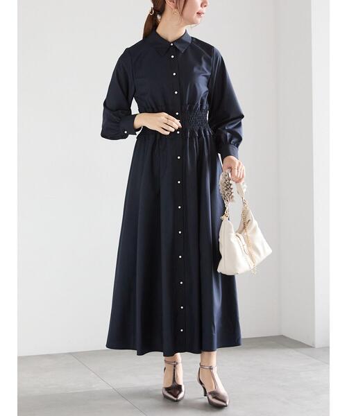 Te chichi(テチチ)の「ウエストシャーリングシャツワンピース(ワンピース・レディース・ネイビー/ベージュ・F)」の8枚目の写真