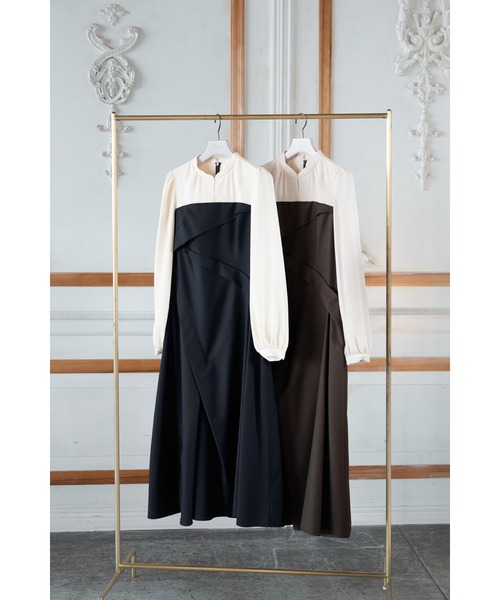 ワンピース Herlipto Bicolor Draped Dress M Bicolor Draped Dress（ワンピース）｜Her lip to（ハーリップトゥー