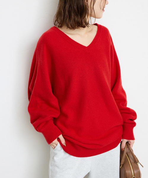 ★美品◆スローブイエナ◆ ソフトラムナイロンVネックプルオーバー SLOBE IENA（スローブイエナ）の「ソフトラムナイロンVネック