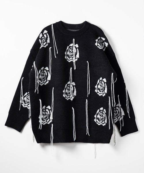 me+em select(ミームセレクト)の「※※【 3color 】バラジャガードフリンジビッグシルエットニット / rose jacquard fringe big silhouette knit(ニット/セーター・レディース・グレー/ホワイト/ブラック・FREE)」の17枚目の写真