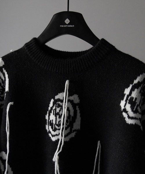 me+em select(ミームセレクト)の「※※【 3color 】バラジャガードフリンジビッグシルエットニット / rose jacquard fringe big silhouette knit(ニット/セーター・レディース・グレー/ホワイト/ブラック・FREE)」の15枚目の写真