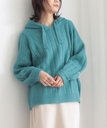 刺繍ロゴ入りワイドリブニットパーカー