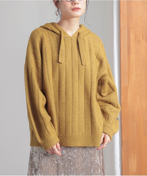 n'OrLABEL(ノアールレーベル)の「刺繍ロゴ入りワイドリブニットパーカー(パーカー・レディース・ブルーグリーン/マスタード/ブラック/杢グレー・FREE)」の4枚目の写真