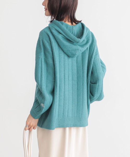 n'OrLABEL(ノアールレーベル)の「刺繍ロゴ入りワイドリブニットパーカー(パーカー・レディース・ブルーグリーン/マスタード/ブラック/杢グレー・FREE)」の7枚目の写真