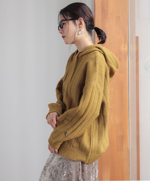 n'OrLABEL(ノアールレーベル)の「刺繍ロゴ入りワイドリブニットパーカー(パーカー・レディース・ブルーグリーン/マスタード/ブラック/杢グレー・FREE)」の9枚目の写真