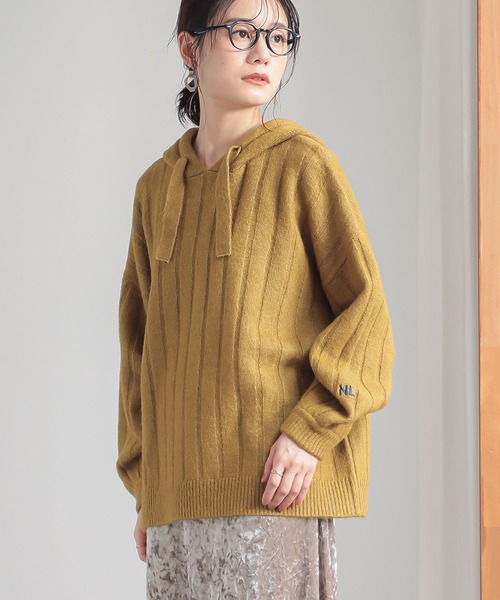 n'OrLABEL(ノアールレーベル)の「刺繍ロゴ入りワイドリブニットパーカー(パーカー・レディース・ブルーグリーン/マスタード/ブラック/杢グレー・FREE)」の10枚目の写真