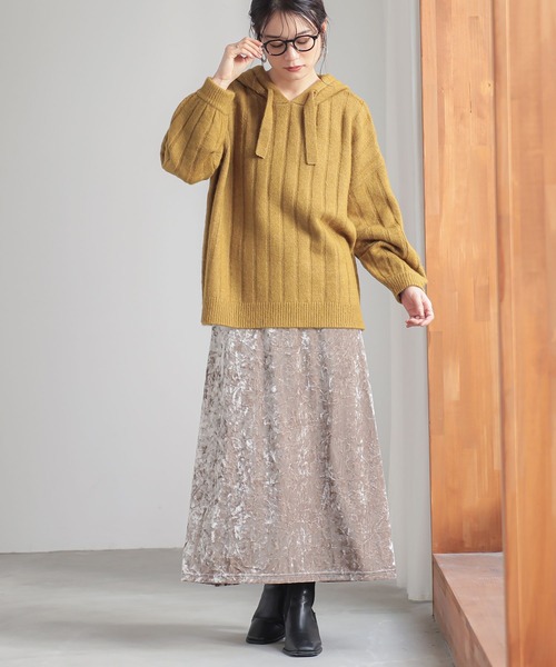 n'OrLABEL(ノアールレーベル)の「刺繍ロゴ入りワイドリブニットパーカー(パーカー・レディース・ブルーグリーン/マスタード/ブラック/杢グレー・FREE)」の11枚目の写真