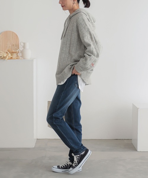 n'OrLABEL(ノアールレーベル)の「刺繍ロゴ入りワイドリブニットパーカー(パーカー・レディース・ブルーグリーン/マスタード/ブラック/杢グレー・FREE)」の16枚目の写真