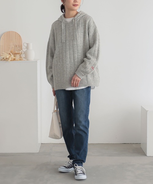 n'OrLABEL(ノアールレーベル)の「刺繍ロゴ入りワイドリブニットパーカー(パーカー・レディース・ブルーグリーン/マスタード/ブラック/杢グレー・FREE)」の17枚目の写真