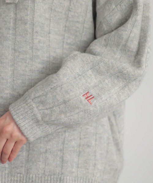 n'OrLABEL(ノアールレーベル)の「刺繍ロゴ入りワイドリブニットパーカー(パーカー・レディース・ブルーグリーン/マスタード/ブラック/杢グレー・FREE)」の18枚目の写真