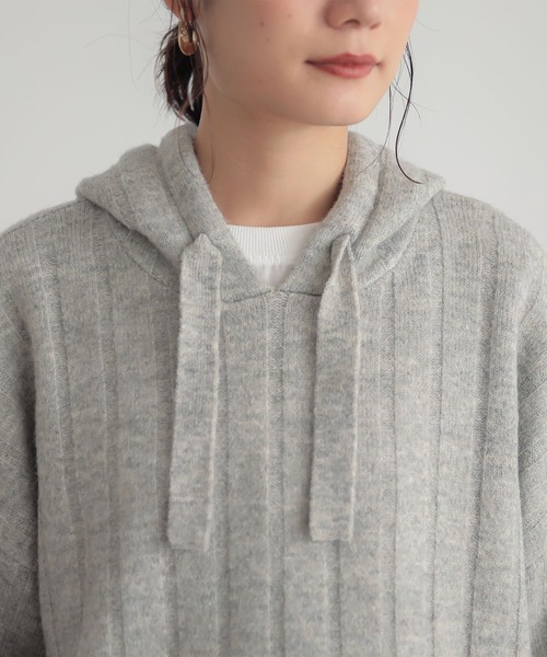 n'OrLABEL(ノアールレーベル)の「刺繍ロゴ入りワイドリブニットパーカー(パーカー・レディース・ブルーグリーン/マスタード/ブラック/杢グレー・FREE)」の20枚目の写真