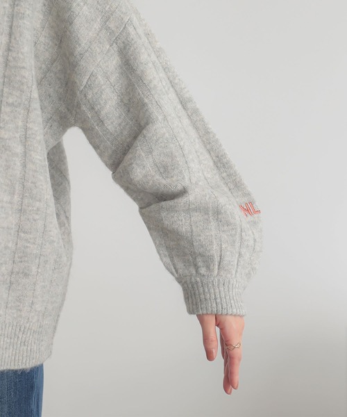 n'OrLABEL(ノアールレーベル)の「刺繍ロゴ入りワイドリブニットパーカー(パーカー・レディース・ブルーグリーン/マスタード/ブラック/杢グレー・FREE)」の22枚目の写真