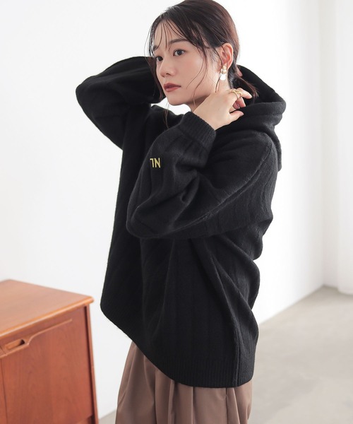 n'OrLABEL(ノアールレーベル)の「刺繍ロゴ入りワイドリブニットパーカー(パーカー・レディース・ブルーグリーン/マスタード/ブラック/杢グレー・FREE)」の12枚目の写真