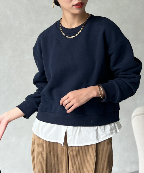 Chez toi（シェトワ）の「レイヤード裏起毛プルオーバー（スウェット・レディース・ブラック/ブラウン/ネイビー・FREE）」の3枚目の写真