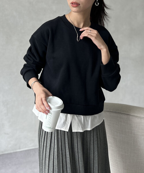 Chez toi（シェトワ）の「レイヤード裏起毛プルオーバー（スウェット・レディース・ブラック/ブラウン/ネイビー・FREE）」の8枚目の写真