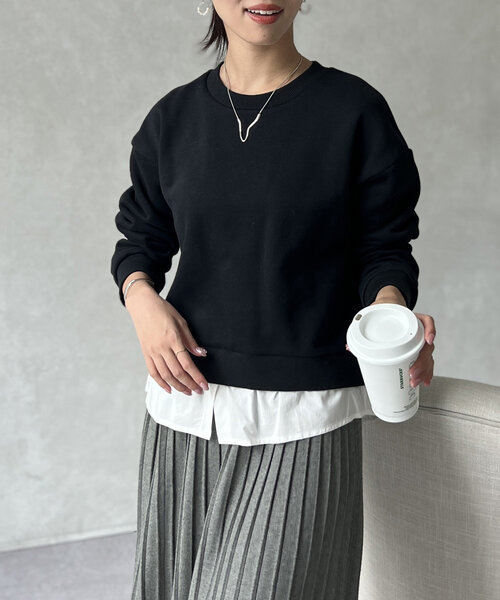 Chez toi（シェトワ）の「レイヤード裏起毛プルオーバー（スウェット・レディース・ブラック/ブラウン/ネイビー・FREE）」の9枚目の写真