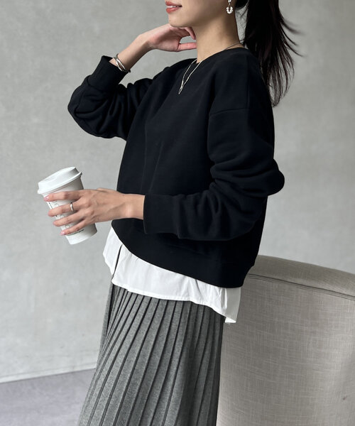 Chez toi（シェトワ）の「レイヤード裏起毛プルオーバー（スウェット・レディース・ブラック/ブラウン/ネイビー・FREE）」の10枚目の写真